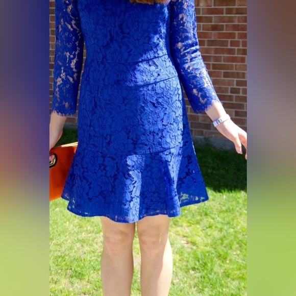 J. Crew Long Sleeve Lace Modest Dress in Cobalt Blue Sz. 2 - Picture 10 of 14